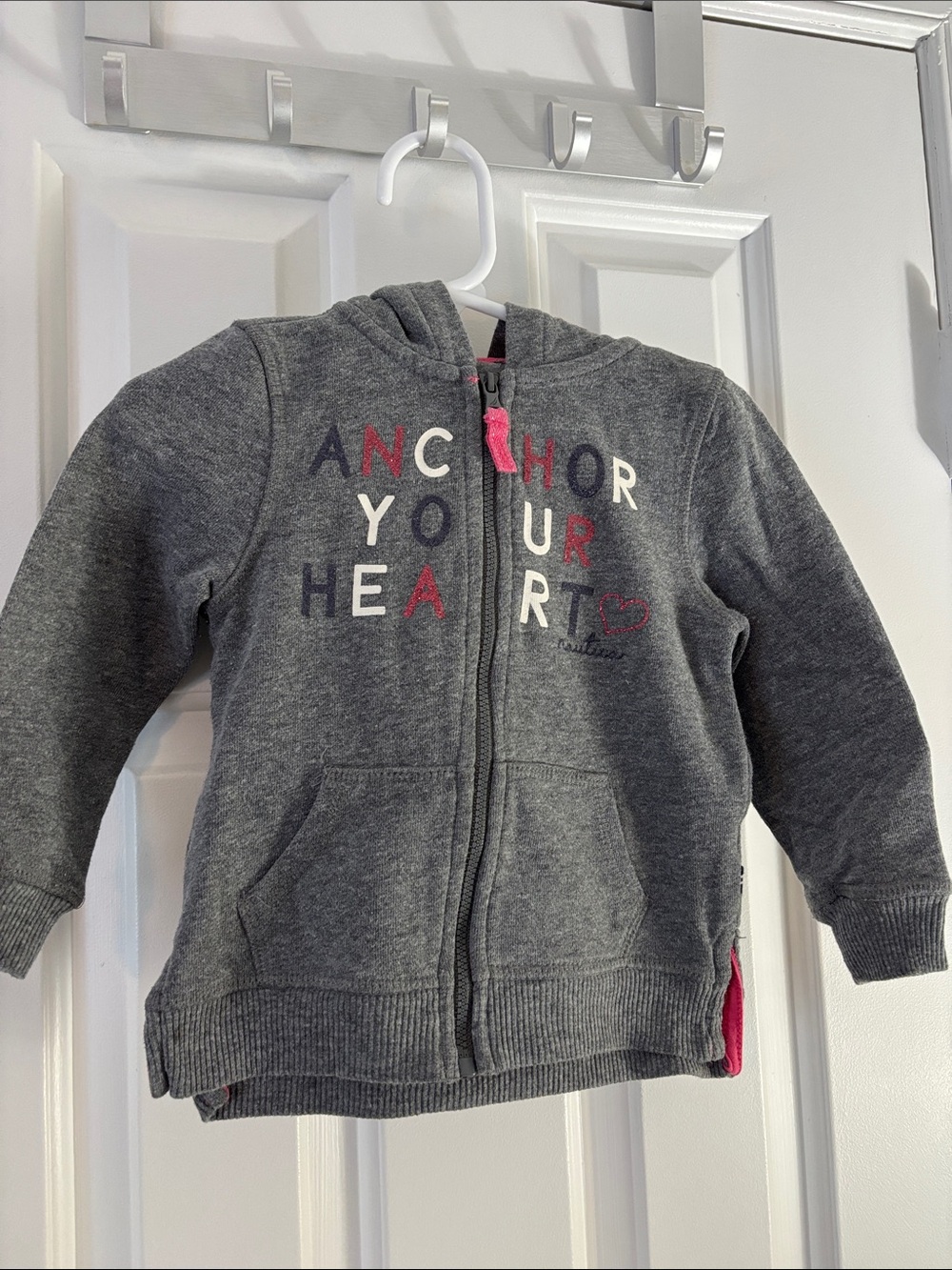 Nautica Girls' Charcoal Gray Zip Hoodie with Pink Accent